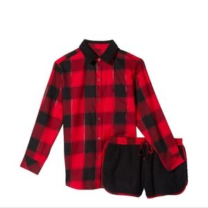 VICTORIA'S SECRETFlannel Shirt Cozy Fleece Short Set, large, NWT